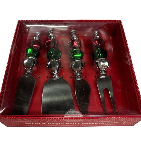 Jingle‎ Bell Cheese Knives Christmas Holiday Entertaining Set of 4 NEW IN BOX - Picture 5 of 5